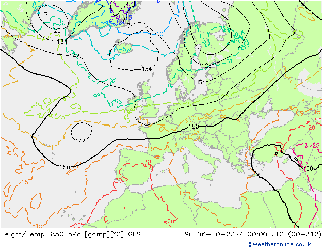 Z500/Yağmur (+YB)/Z850 GFS Paz 06.10.2024 00 UTC