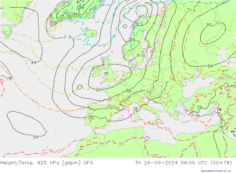 Height/Temp. 925 hPa GFS Th 26.09.2024 06 UTC