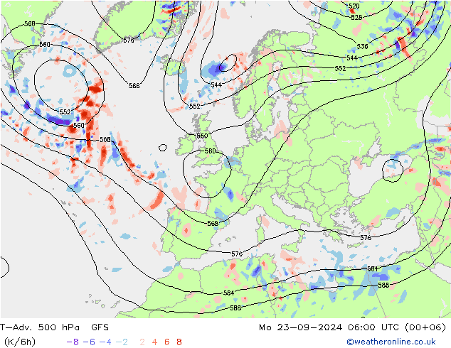 T-Adv. 500 hPa GFS lun 23.09.2024 06 UTC