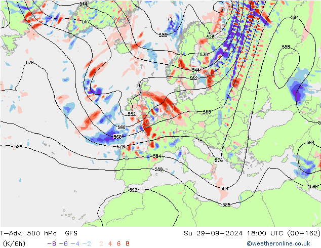 T-Adv. 500 hPa GFS dom 29.09.2024 18 UTC