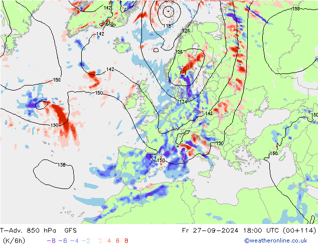 T-Adv. 850 hPa GFS  27.09.2024 18 UTC