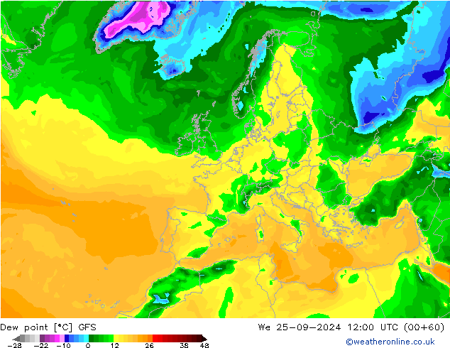 Dauwpunt GFS wo 25.09.2024 12 UTC