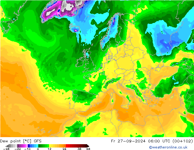 Dew point GFS Fr 27.09.2024 06 UTC