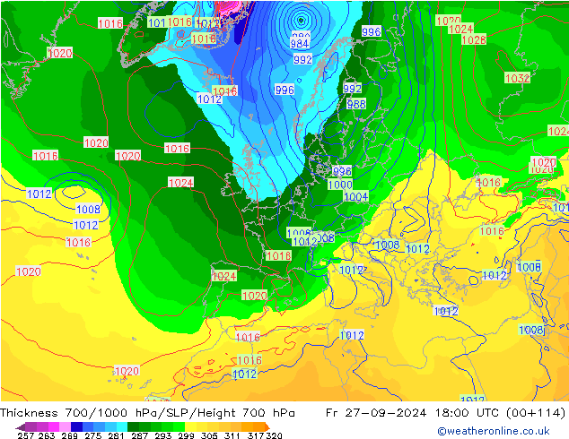 Thck 700-1000 hPa GFS Fr 27.09.2024 18 UTC