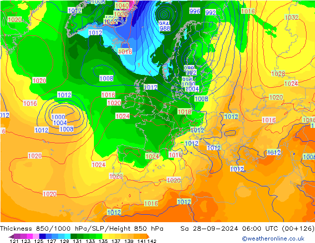 Thck 850-1000 hPa GFS so. 28.09.2024 06 UTC