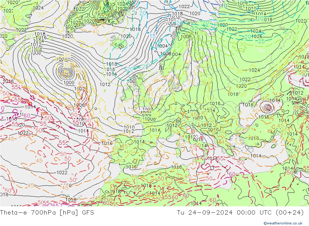 Theta-e 700hPa GFS Di 24.09.2024 00 UTC