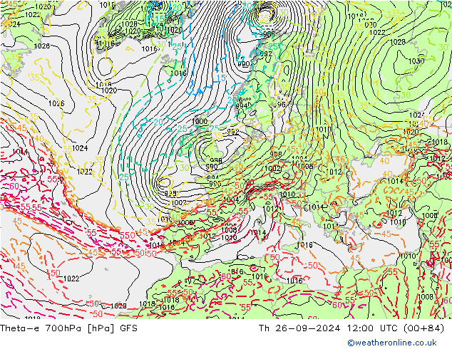 Theta-e 700hPa GFS Do 26.09.2024 12 UTC