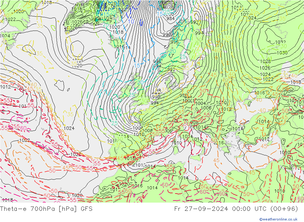 Theta-e 700hPa GFS Sex 27.09.2024 00 UTC