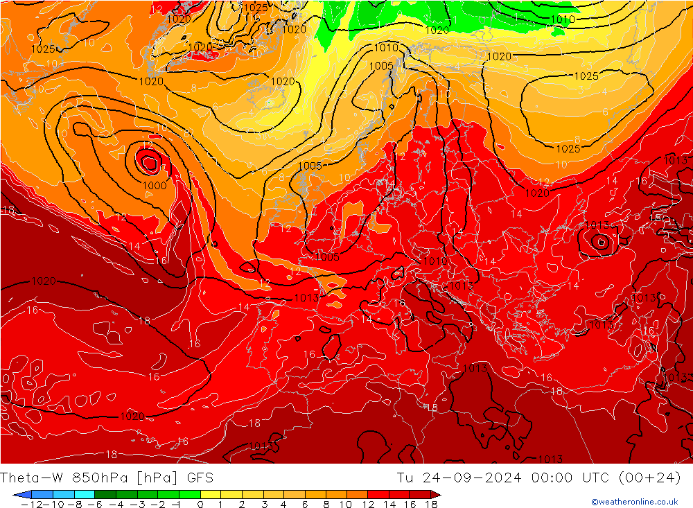 Theta-W 850hPa GFS Tu 24.09.2024 00 UTC