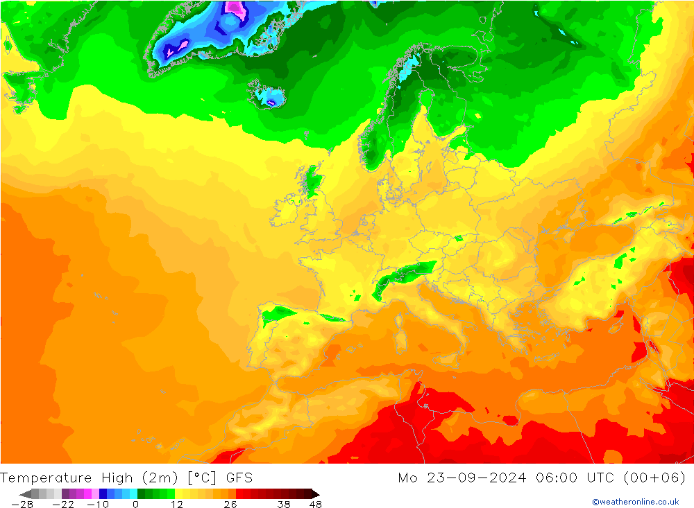 température 2m max GFS lun 23.09.2024 06 UTC