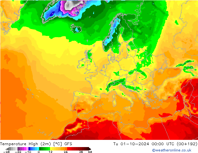 Höchstwerte (2m) GFS Di 01.10.2024 00 UTC