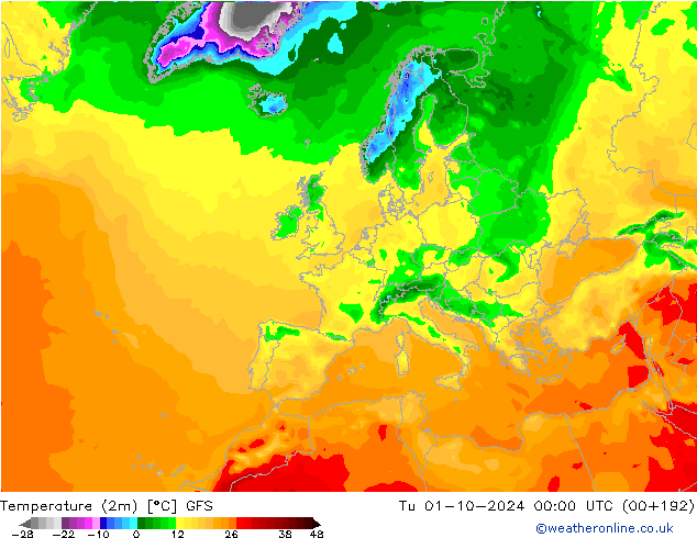 Temperatura (2m) GFS Ter 01.10.2024 00 UTC