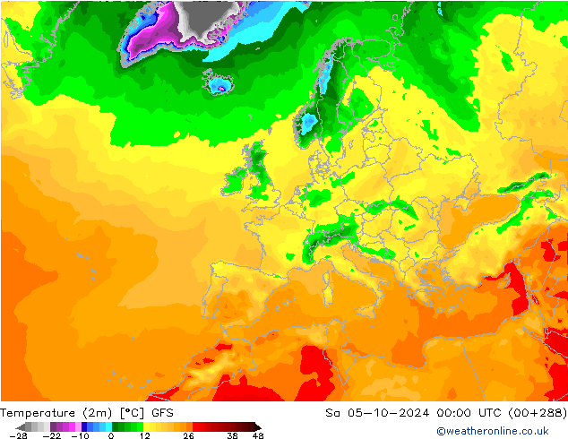 Sıcaklık Haritası (2m) GFS Cts 05.10.2024 00 UTC