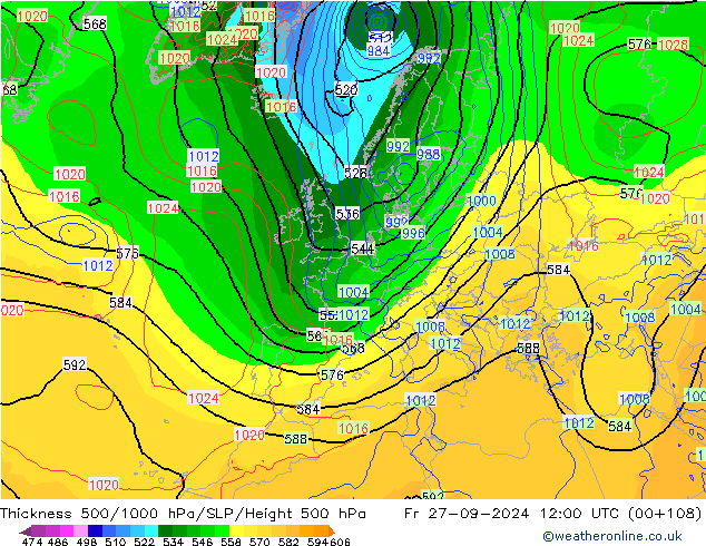 Schichtdicke 500-1000 hPa GFS Fr 27.09.2024 12 UTC