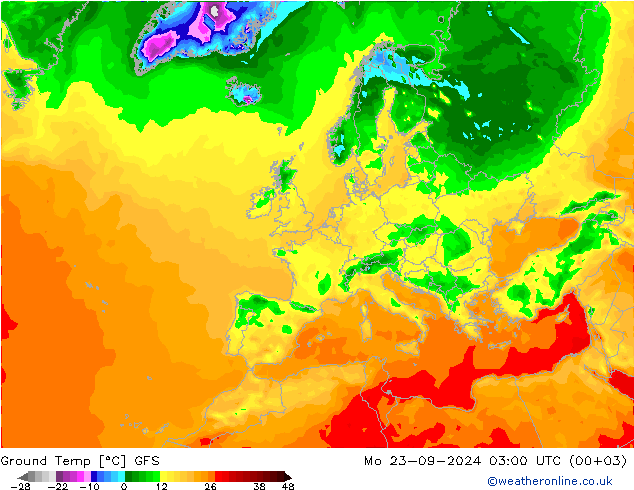 Teplota půdy GFS Po 23.09.2024 03 UTC