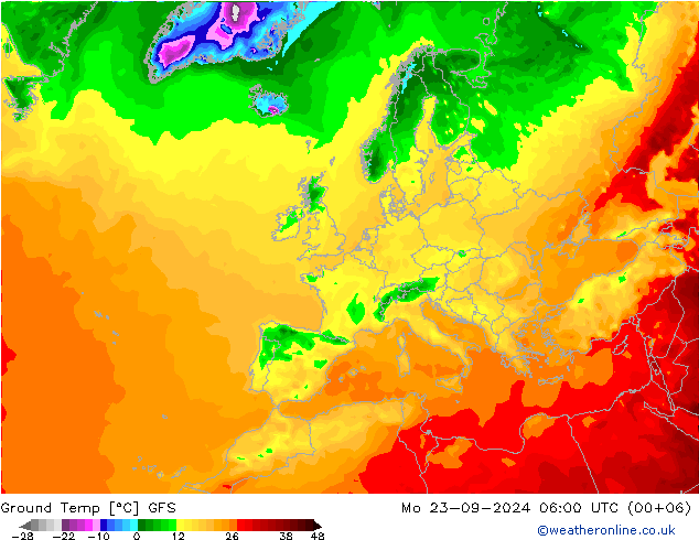 Temperatura del suelo GFS lun 23.09.2024 06 UTC