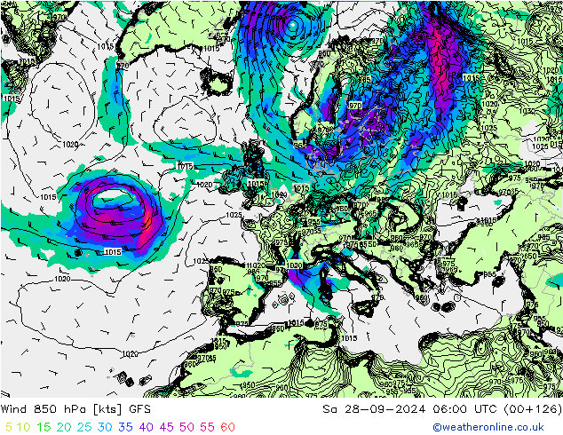 wiatr 850 hPa GFS so. 28.09.2024 06 UTC