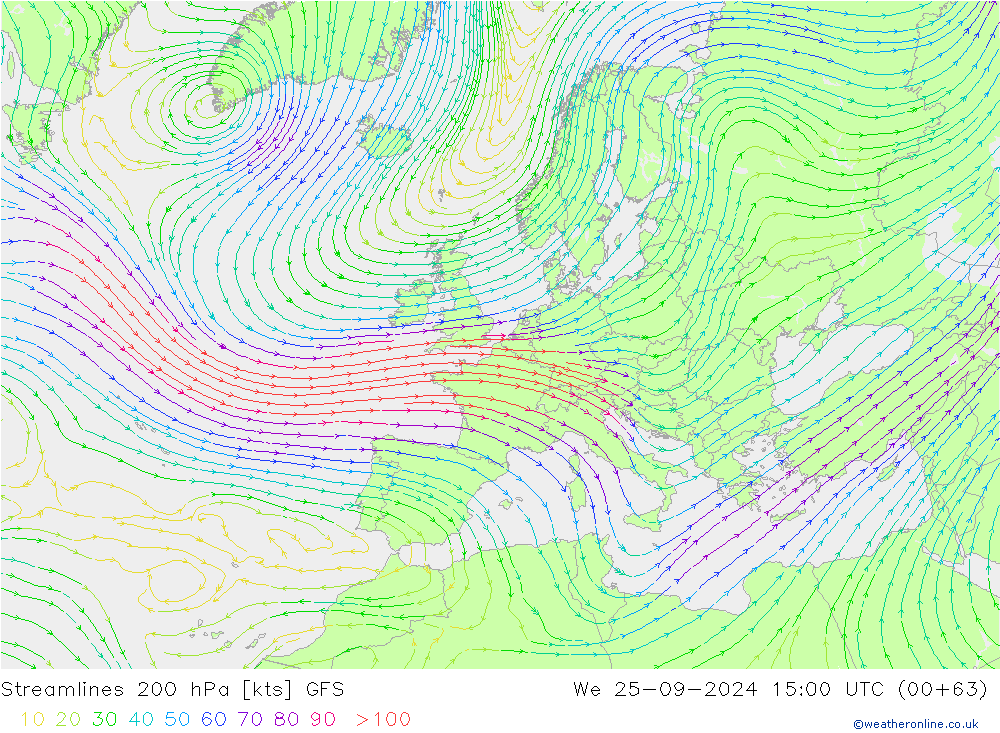 Streamlines 200 hPa GFS We 25.09.2024 15 UTC