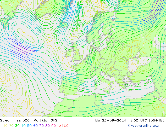 Linha de corrente 500 hPa GFS Seg 23.09.2024 18 UTC