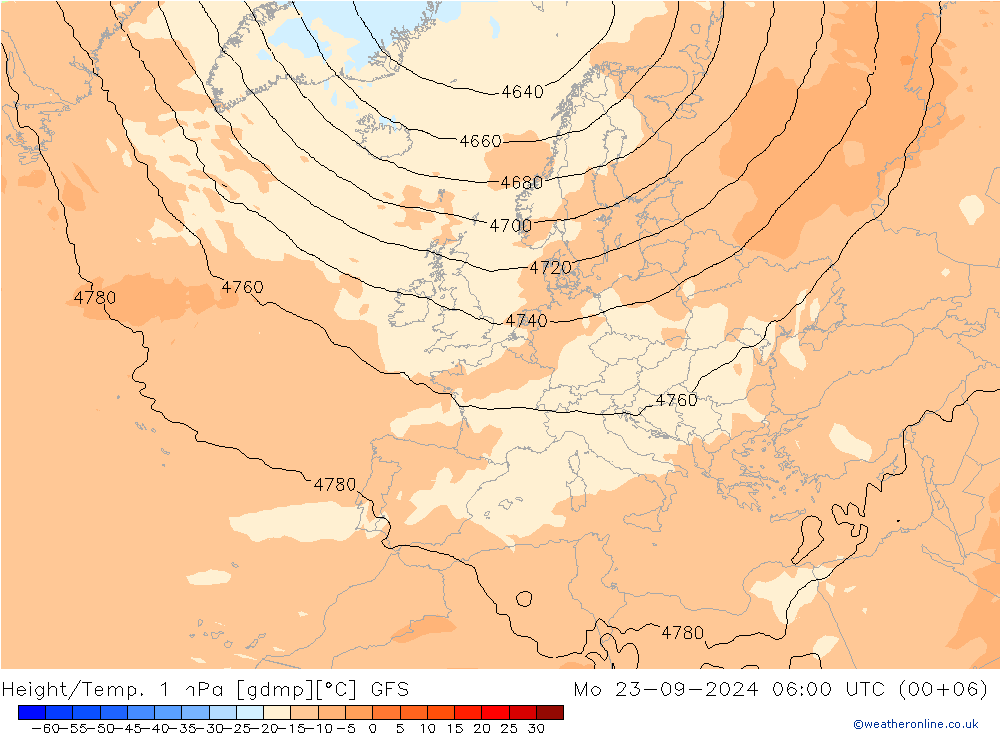 Height/Temp. 1 гПа GFS пн 23.09.2024 06 UTC