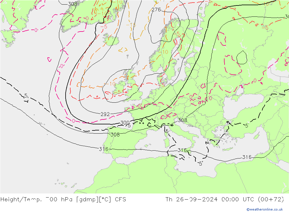 Height/Temp. 700 hPa GFS Th 26.09.2024 00 UTC