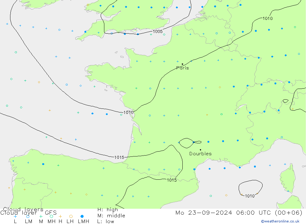 Wolkenlagen GFS ma 23.09.2024 06 UTC