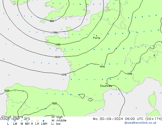 Cloud layer GFS Mo 30.09.2024 06 UTC