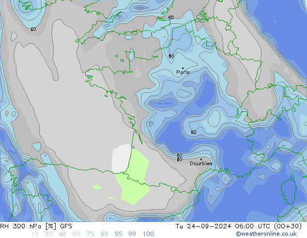 RH 300 hPa GFS  24.09.2024 06 UTC