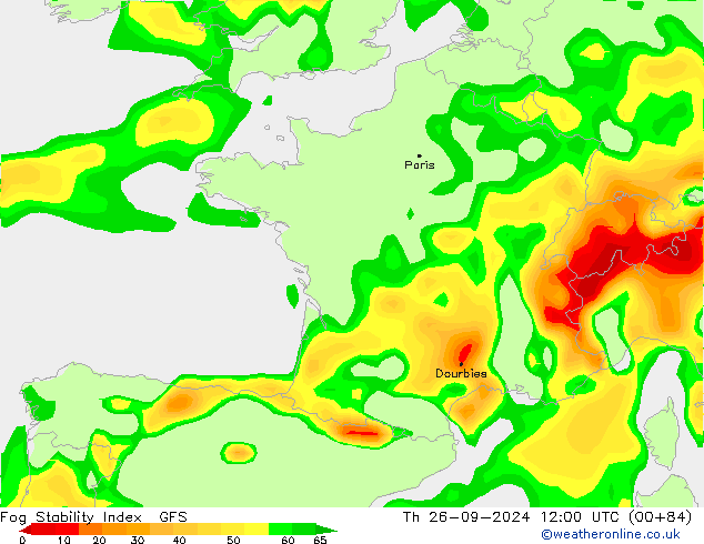 Fog Stability Index GFS czw. 26.09.2024 12 UTC