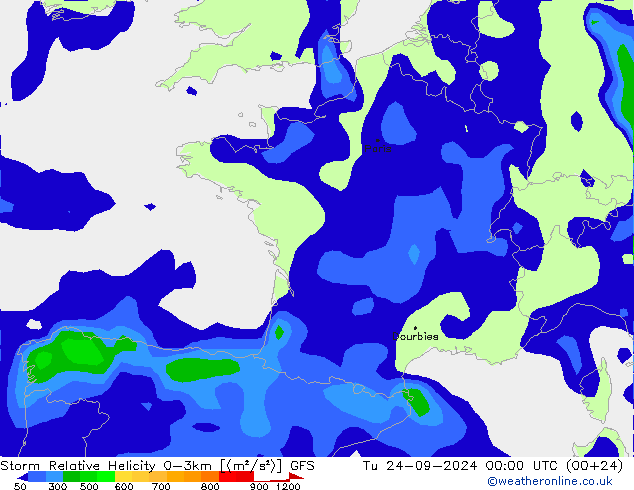 Storm Relative Helicity GFS wrzesień 2024