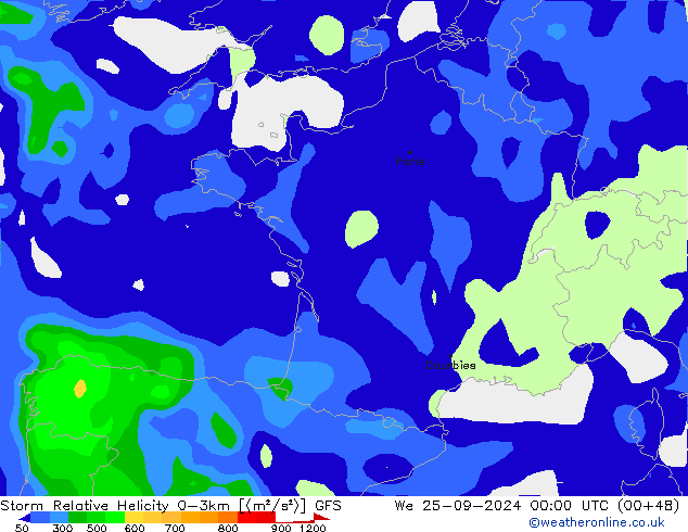 Storm Relative Helicity GFS Mi 25.09.2024 00 UTC