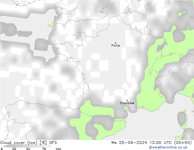 Nubi basse GFS mer 25.09.2024 12 UTC