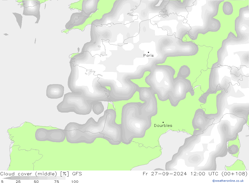 Cloud cover (middle) GFS Fr 27.09.2024 12 UTC