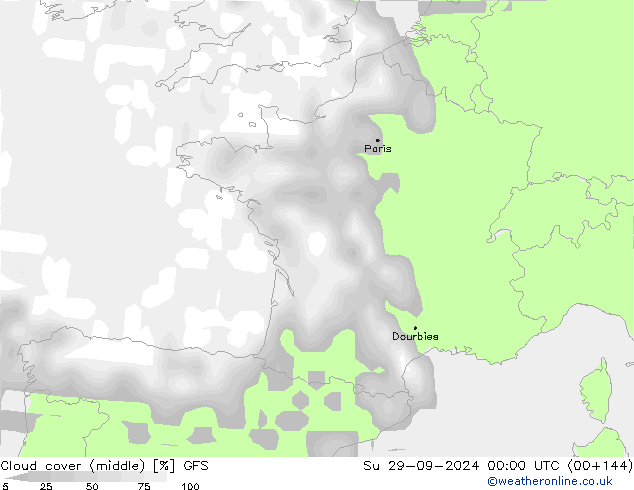 oblačnosti uprostřed GFS Ne 29.09.2024 00 UTC