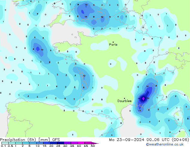 Yağış (6h) GFS Pzt 23.09.2024 06 UTC