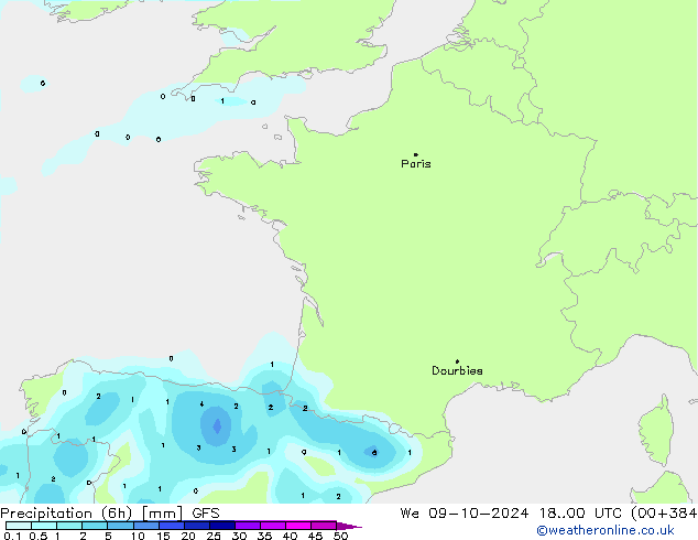 Z500/Rain (+SLP)/Z850 GFS Mi 09.10.2024 00 UTC