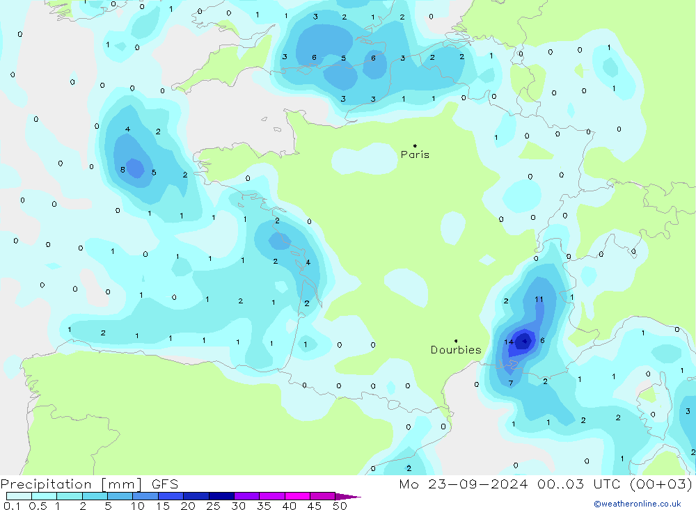 Niederschlag GFS Mo 23.09.2024 03 UTC