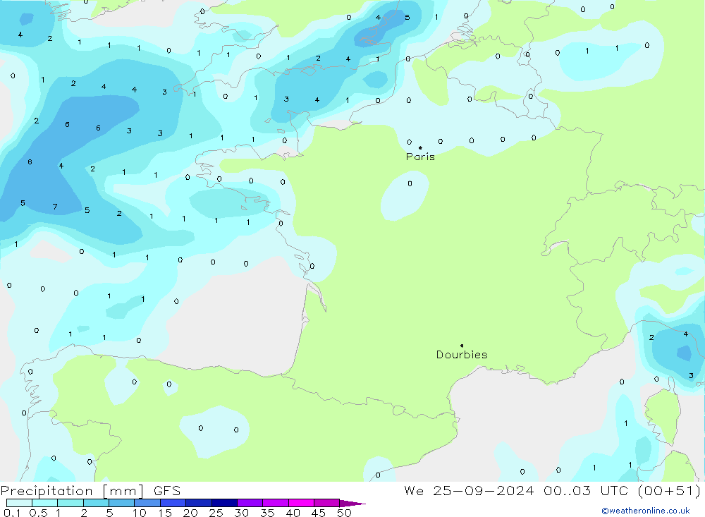 Precipitation GFS We 25.09.2024 03 UTC