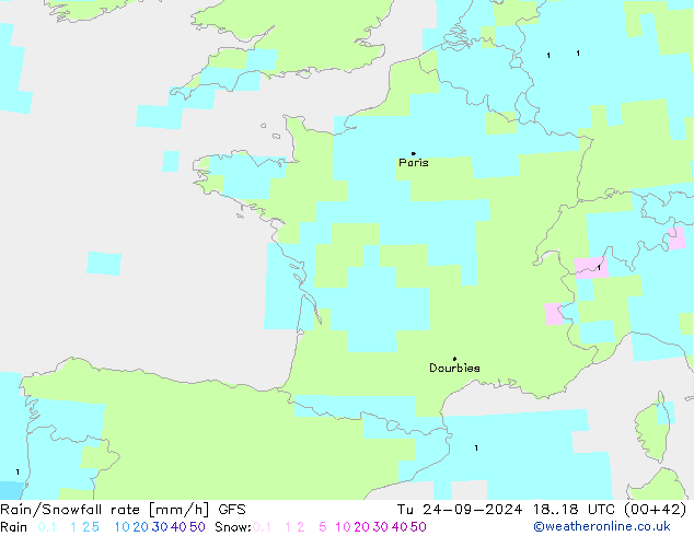 Rain/Snowfall rate GFS mar 24.09.2024 18 UTC