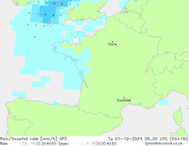 Rain/Snowfall rate GFS  01.10.2024 00 UTC