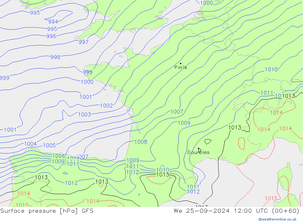 Yer basıncı GFS Çar 25.09.2024 12 UTC