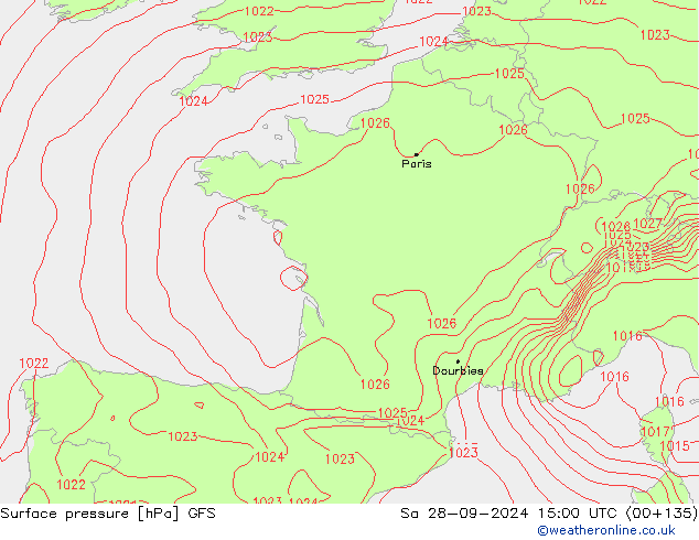 Surface pressure GFS Sa 28.09.2024 15 UTC