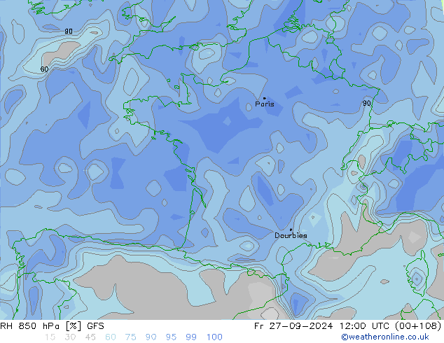 850 hPa Nispi Nem GFS Cu 27.09.2024 12 UTC