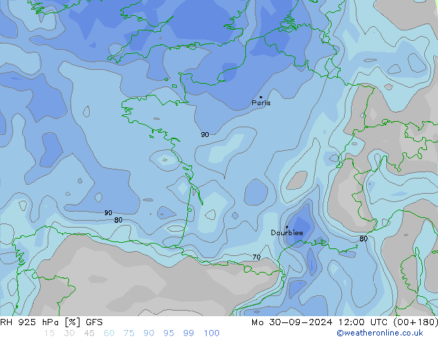 Humidité rel. 925 hPa GFS septembre 2024