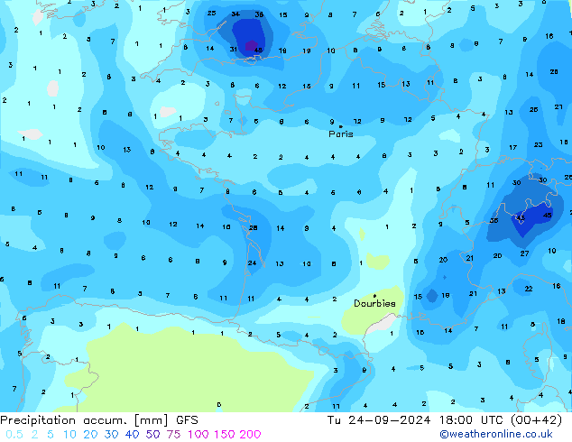 Precipitation accum. GFS mar 24.09.2024 18 UTC