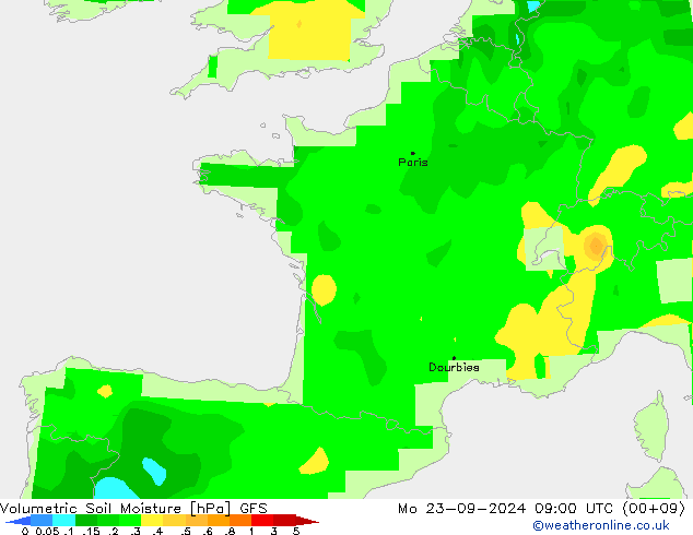 Volumetric Soil Moisture GFS Mo 23.09.2024 09 UTC