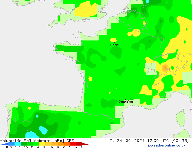 Volumetric Soil Moisture GFS  24.09.2024 12 UTC