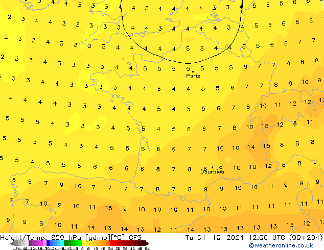 Z500/Yağmur (+YB)/Z850 GFS Sa 01.10.2024 12 UTC