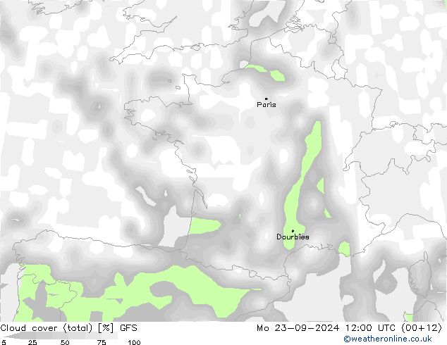 Bulutlar (toplam) GFS Pzt 23.09.2024 12 UTC