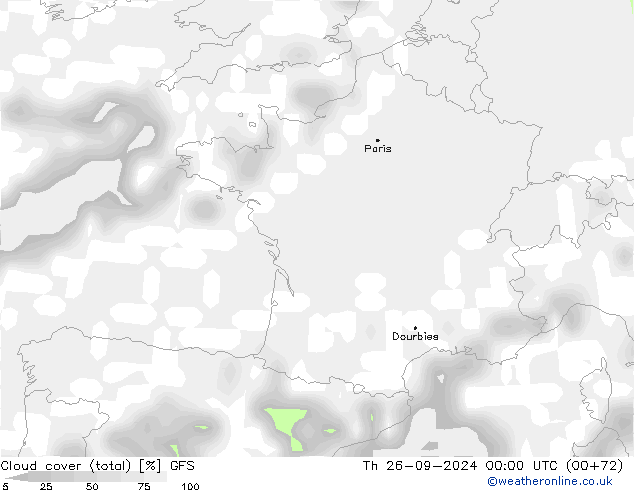 Cloud cover (total) GFS Th 26.09.2024 00 UTC